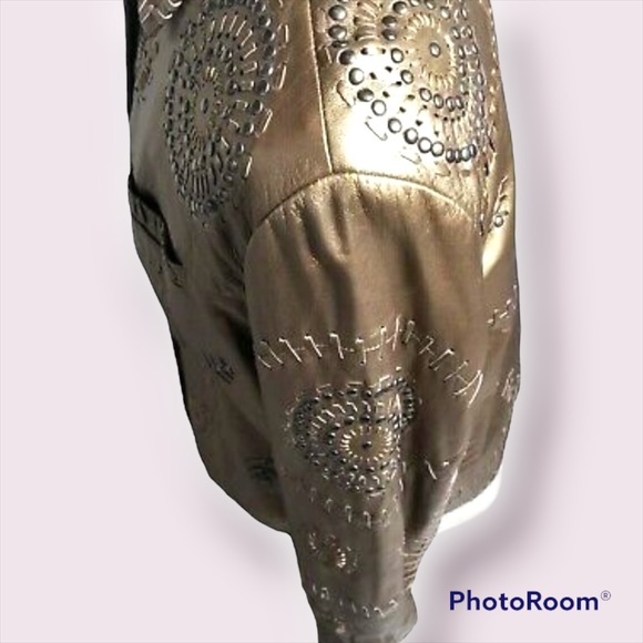 CHICO’S gold leather jacket XS/SM - Picture 4 of 7